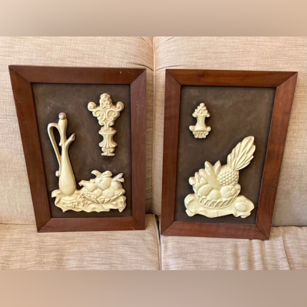 🍍Pair of Vintage Midcentury Syroco Wall Art